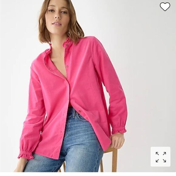 J CREW Corduroy Ruffleneck Hot Pink Button Down Shirt Sz 0 NWT - Picture 1 of 12